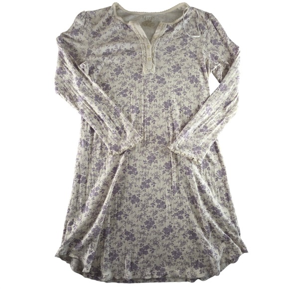 Lauren Ralph Lauren Floral Ribbed Henley Nightgown Purple Large Cottagecore